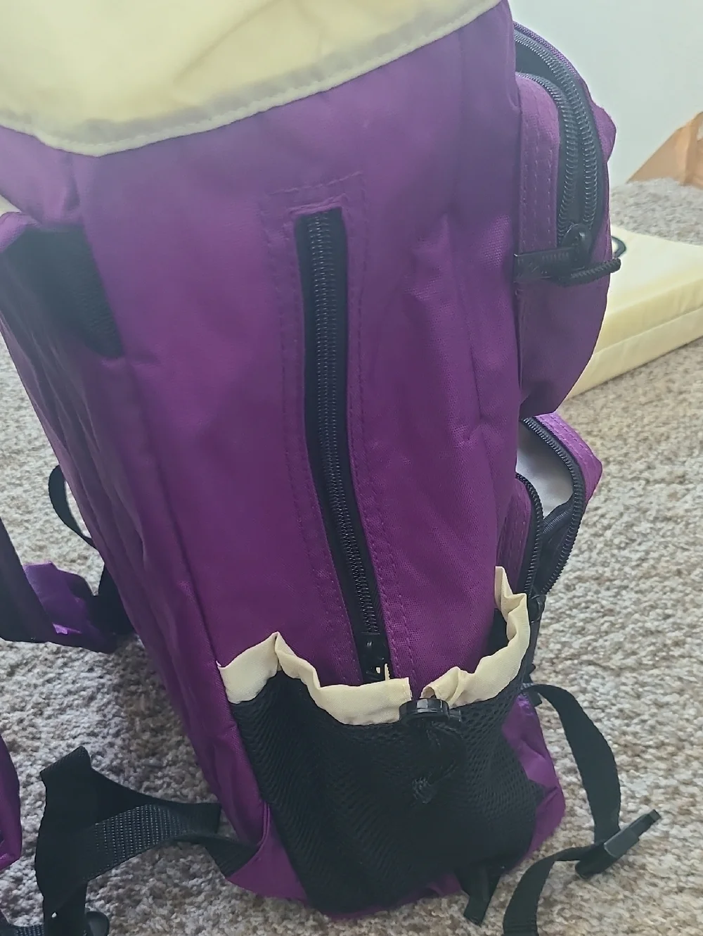 Purple Nylon Backpack with Cream Accents